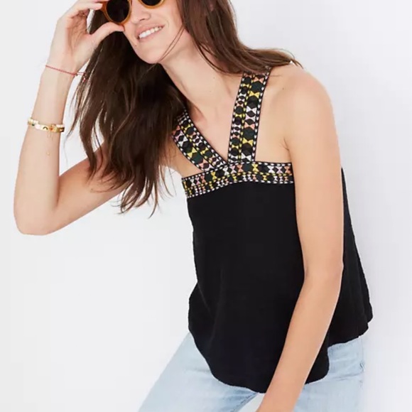 Madewell Tops - NWT Madewell Embroidered Strap Black Tank